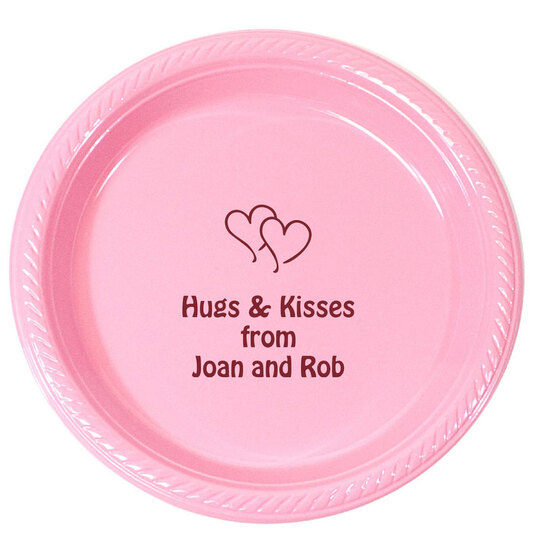 Personalized Modern Double Hearts Plastic Plates